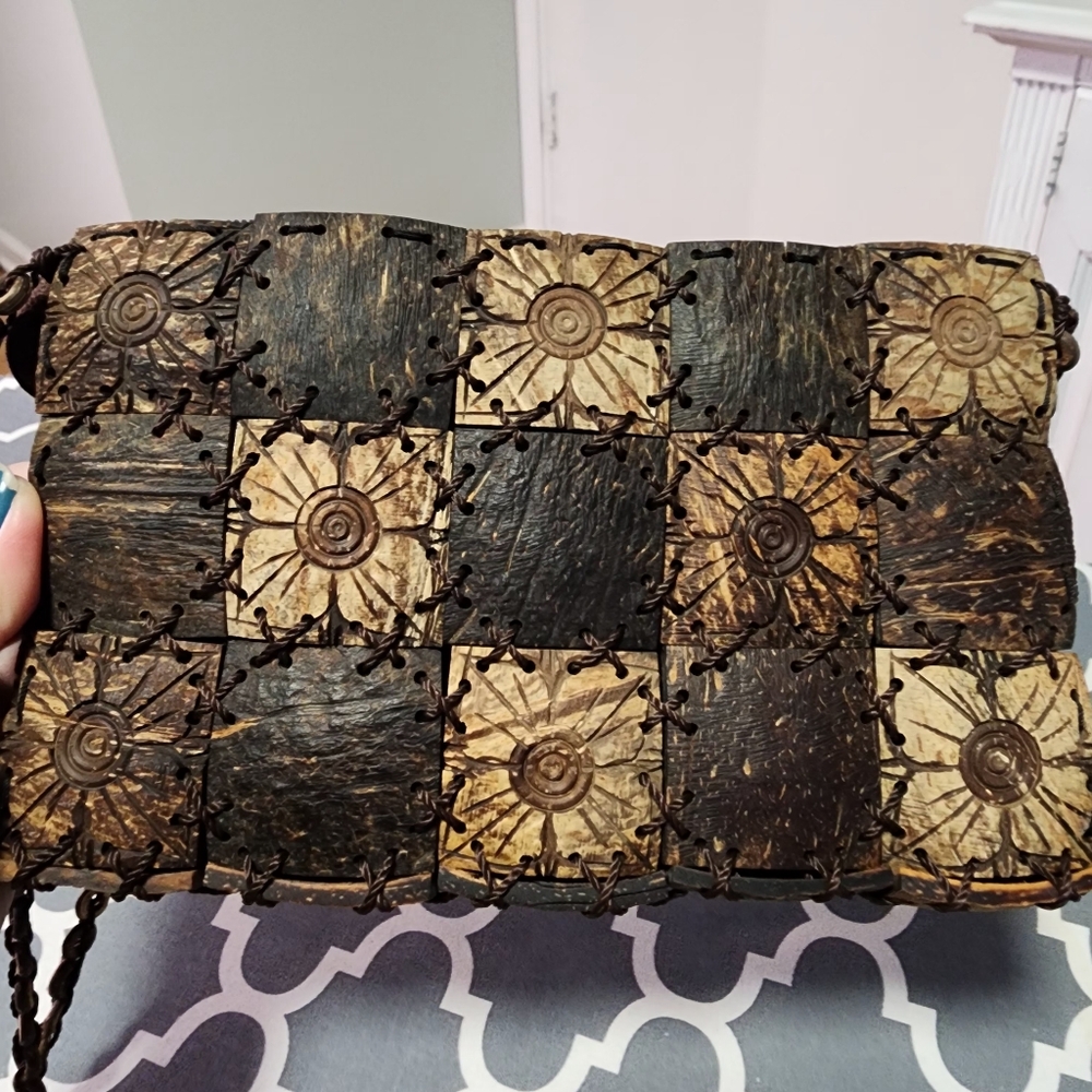 Handcrafted Coconut Shell Patchwork Shoulder Bag - image 2